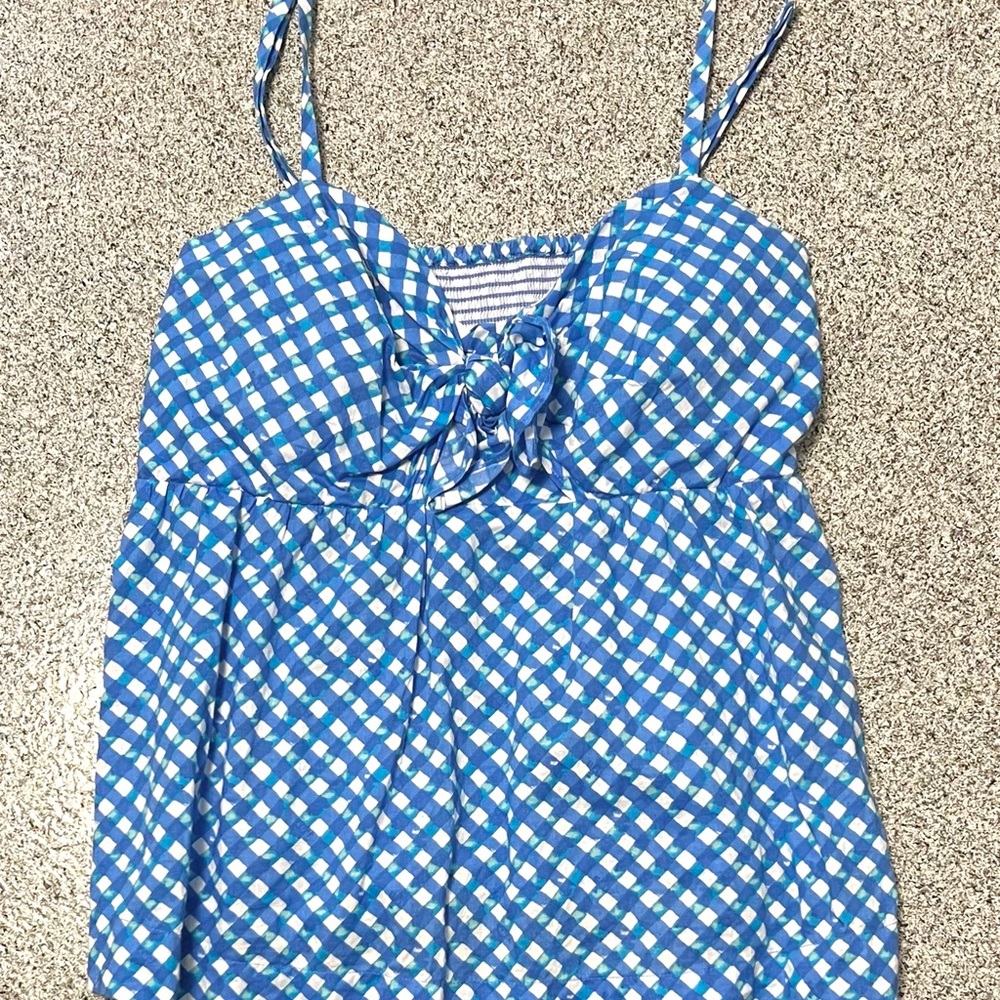 Blue and White Checkered Top
